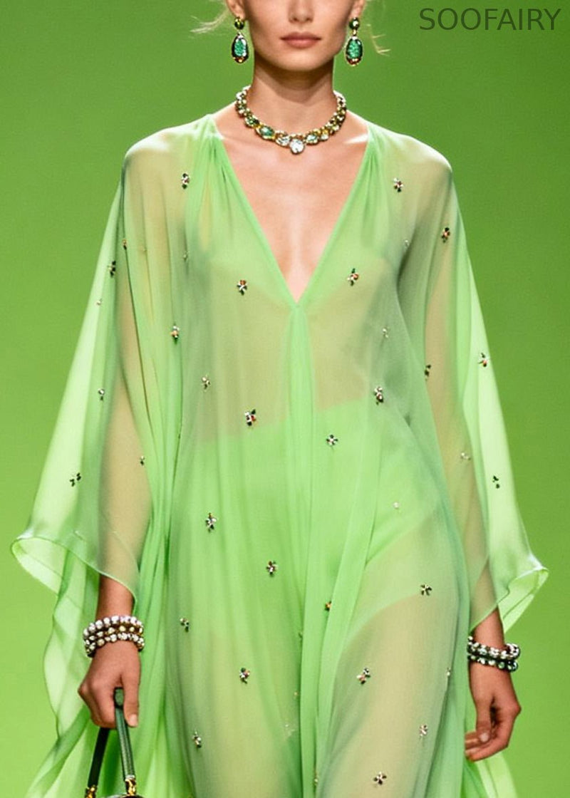 Grass Green Oversized Print Chiffon Robe Dresses Summer
