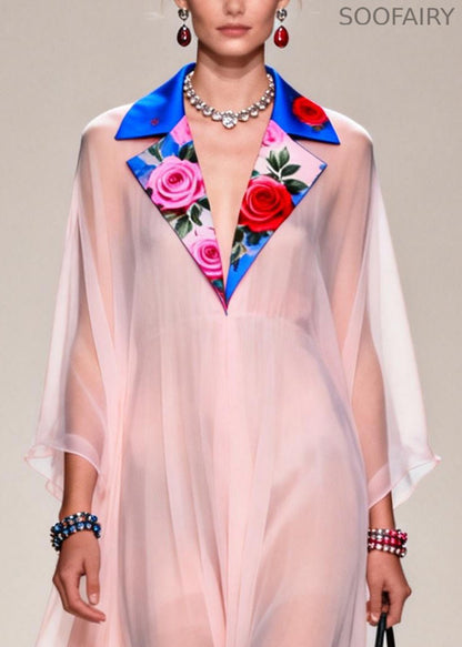 Fine Nude Notched Patchwork Chiffon Sheer Dresses Summer