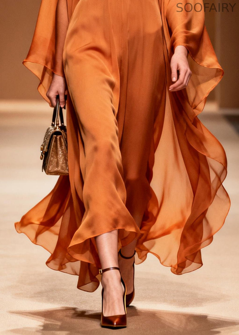 Orange V Neck Patchwork Chiffon Holiday Dresses Summer