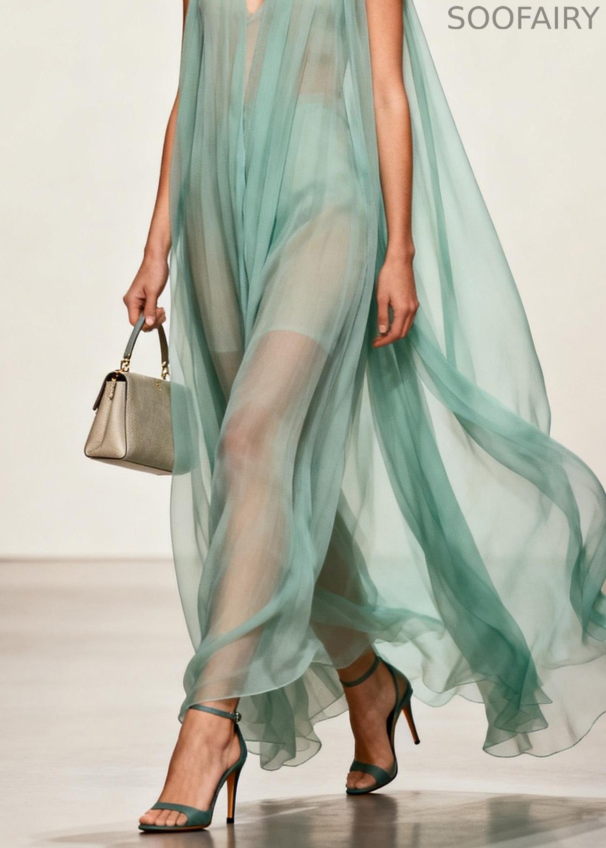 Simple V Neck Wrinkled Chiffon Long Dress Sleeveless