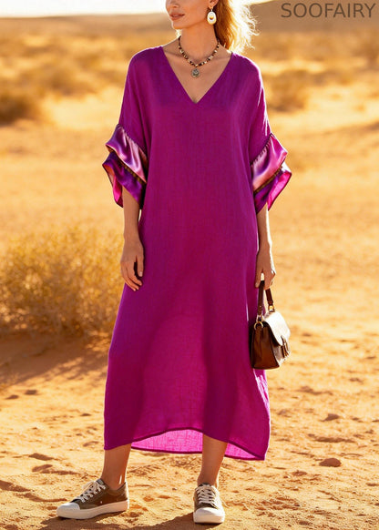Style Purple Oversized Patchwork Cotton Holiday Dress Summer