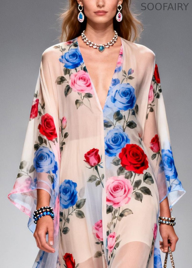 Oversized Print Chiffon Holiday Dress Summer
