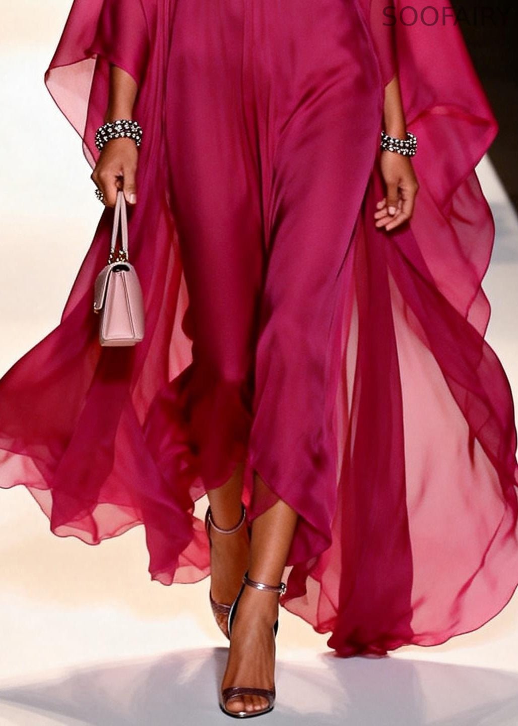 Style Mulberry V Neck Draping Chiffon Long Dresses Summer