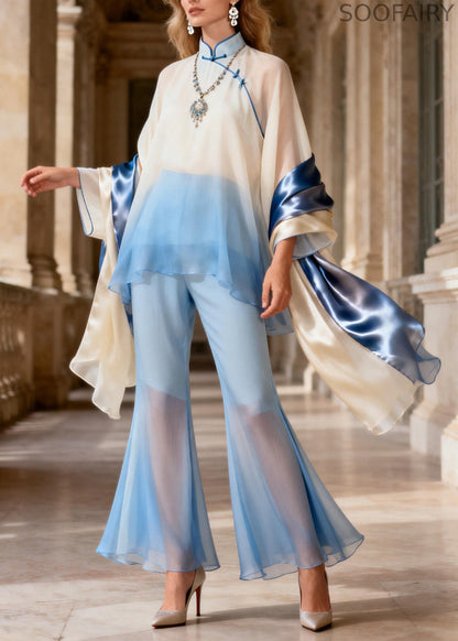 New Retro Mandarin Collar Silk Two Pieces Set Spring