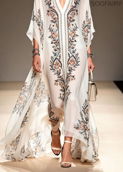 V Neck Print Chiffon Dress Summer