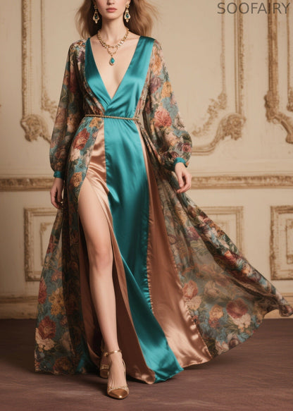Handmade Side Open Patchwork Exra Large Hem Chiffon Long Dress Summer