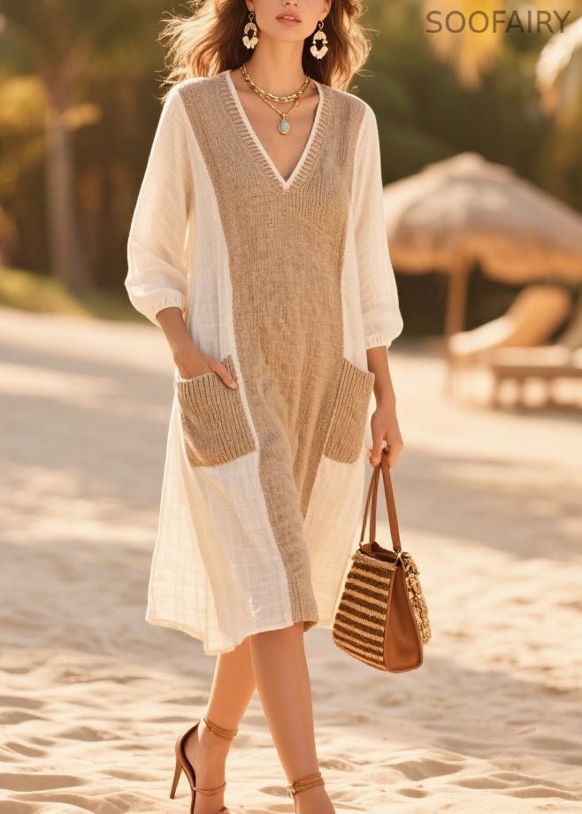 Art White Oversized Patchwork Cotton Day Dress Summer