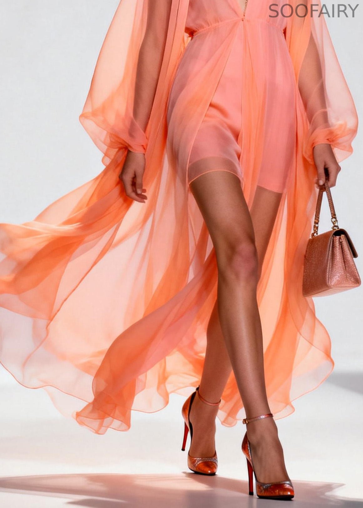 Orange V Neck Patchwork Chiffon Two Pieces Set Summer
