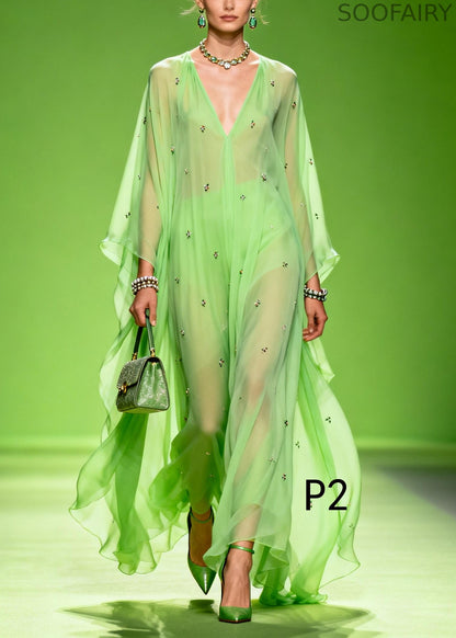 Grass Green Oversized Print Chiffon Robe Dresses Summer