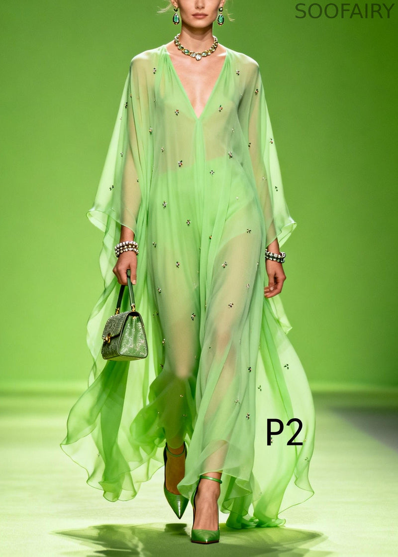 Grass Green Oversized Print Chiffon Robe Dresses Summer
