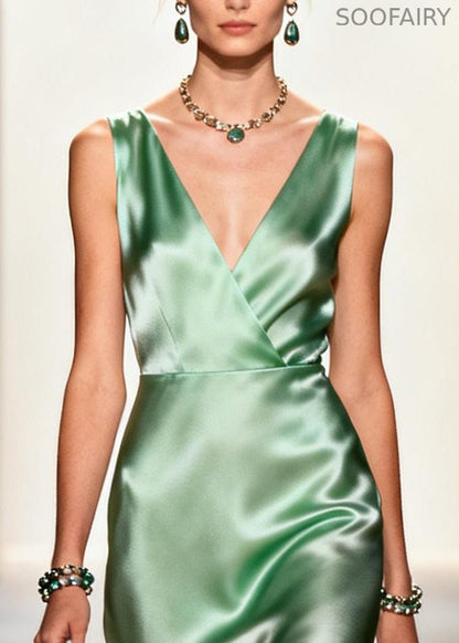 Boutique Light Green V Neck Patchwork Tulle Long Dresses Summer